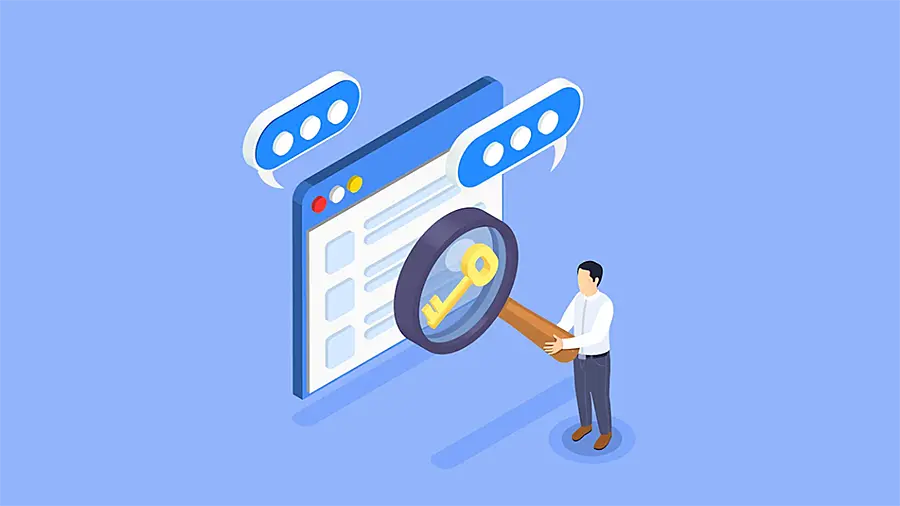 Ilustración concepto de búsqueda en textos por palabras clave