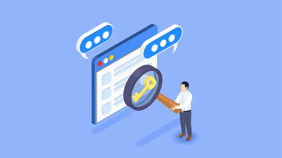 Ilustración concepto de búsqueda en textos por palabras clave