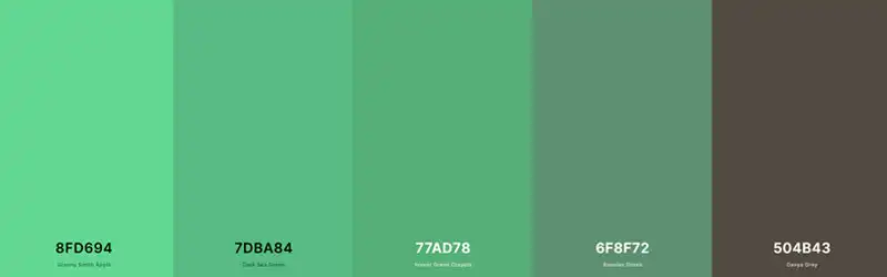 Paleta de cores verde do site Coolors