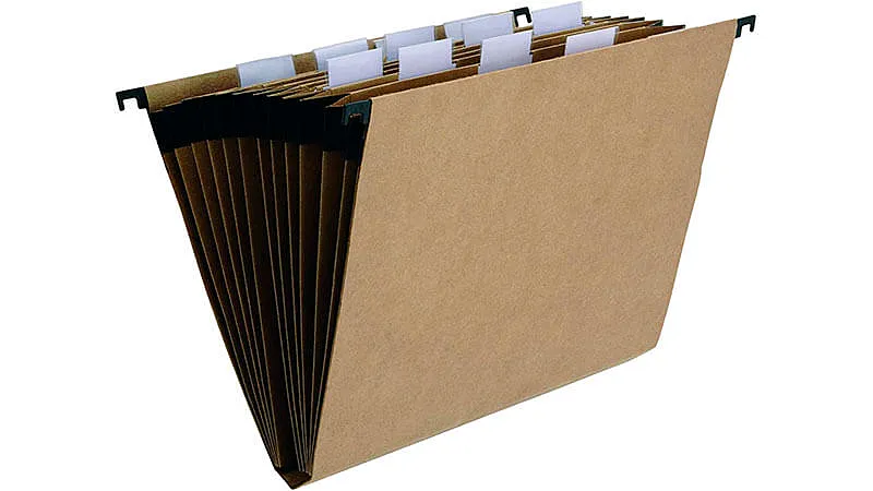imagem de uma pasta sanfonada suspensa com 12 divisórias da Dello