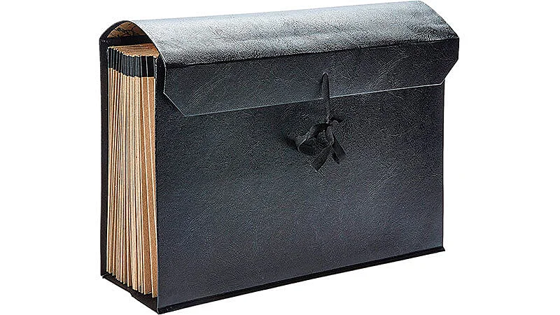 imagem de uma pasta sanfonada com 31 divisórias da Mano na cor preta