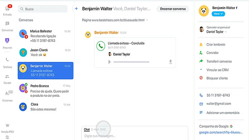 Captura de tela da ferramenta do JivoChat