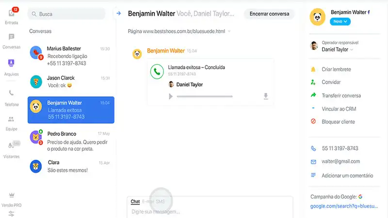 Captura de tela da ferramenta do JivoChat