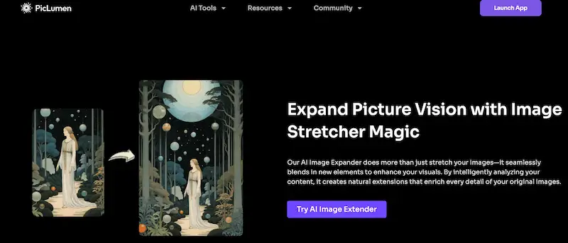 PicLumen AI image extender page