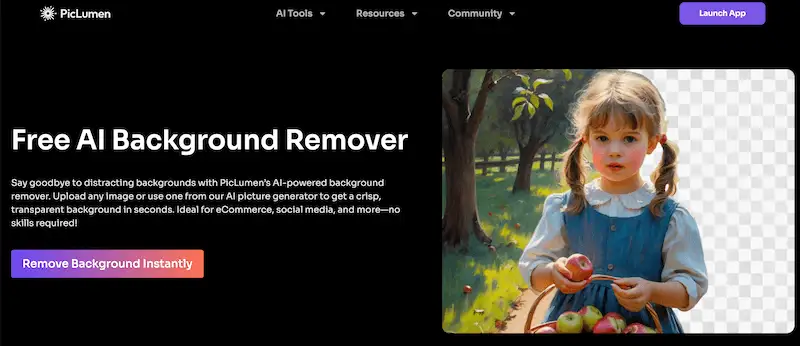 PicLumen Backgroun Remover page