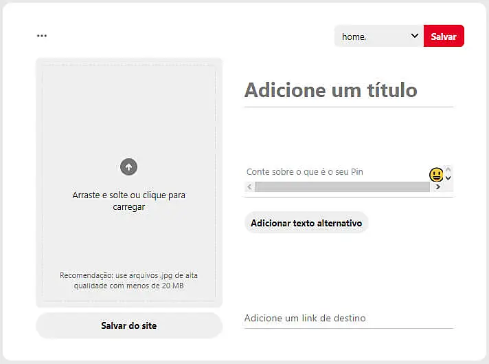 Imagem da tela para criar Pin