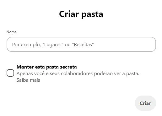 Tela de criar pasta