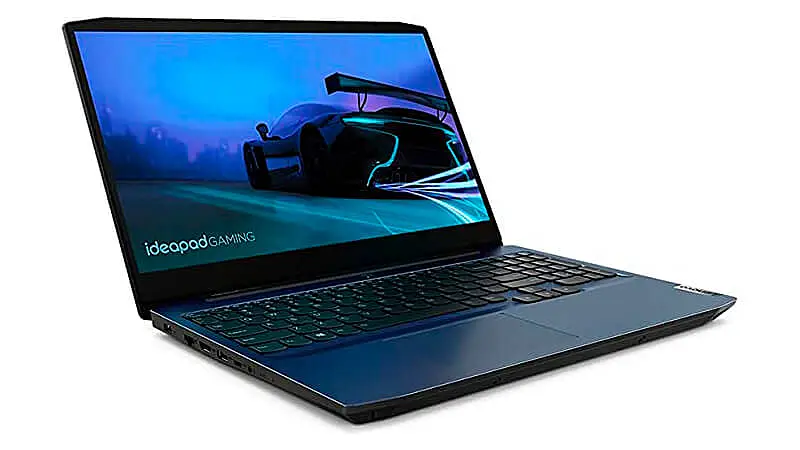 imagem de um notebook IdeaPad Gaming 3i com teclado retro iluminado em azul