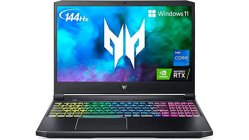 imagem de um notebook Predator Helios 300 com teclado retro iluminado em RGB