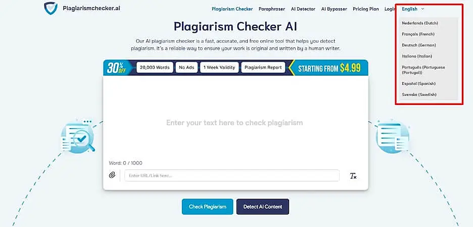 Plagiarism Checker AI interface
