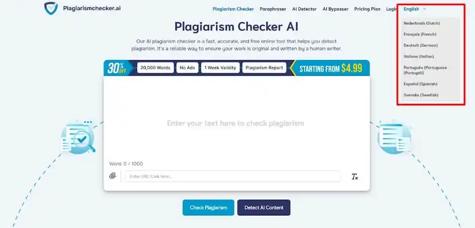 Plagiarism Checker AI interface