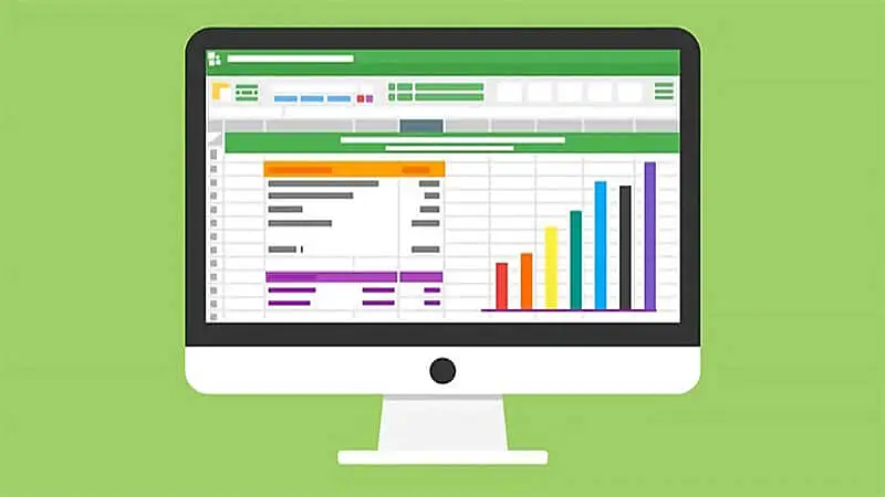 Ilustração de uma planilha Excel aberta em uma tela