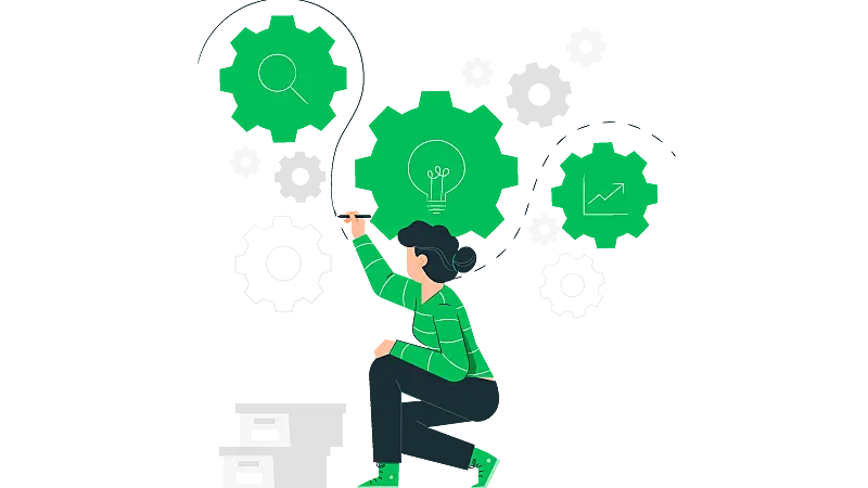 Imagem vetorizada de uma mulher elaborando plano de ação