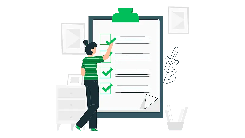 Imagem vetorizada de uma pessoa fazendo checklist do plano de ação