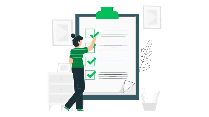 Imagem vetorizada de uma pessoa fazendo checklist do plano de ação