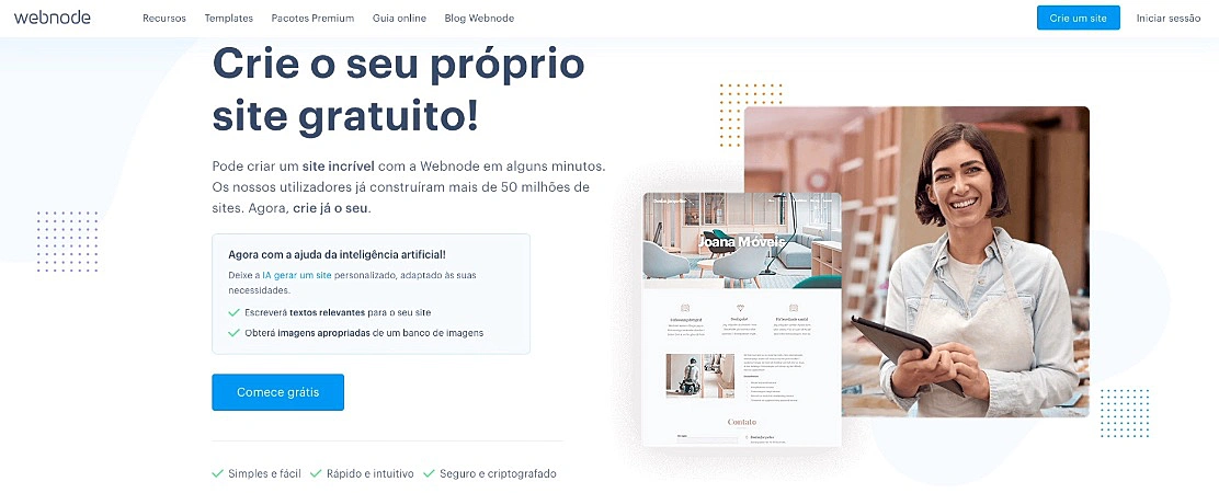 Captura de tela do Webnode