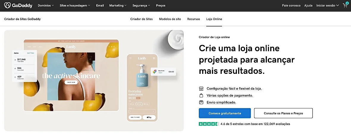 Captura de tela do GoDaddy
