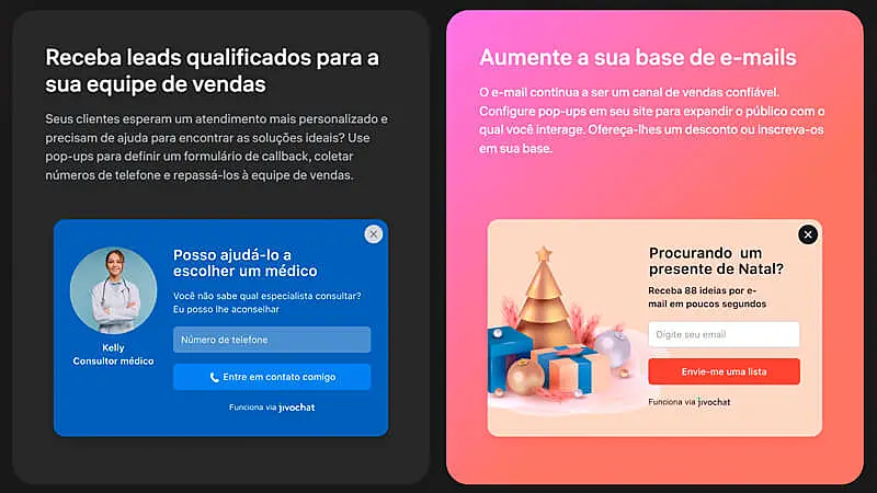 captura de tela que mostra um pop up para coletar informações como e-mail, etc