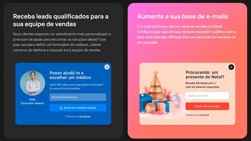 captura de tela que mostra um pop up para coletar informações como e-mail, etc