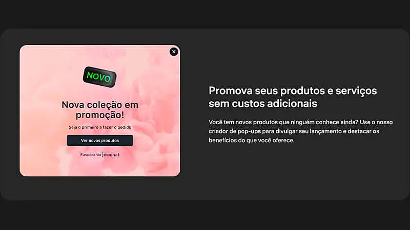 captura de tela que mostra um exemplo de pop-up que tem com objetivo divulgar uma nova coleção