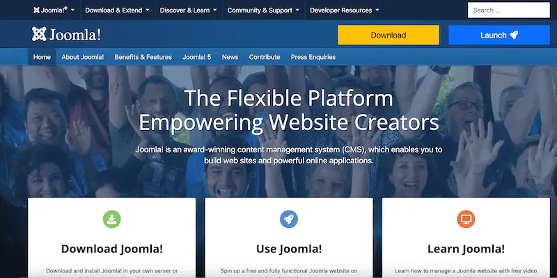 Popular CMS platforms - Joomla Joomla page