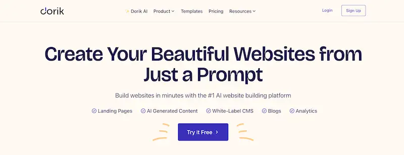 Popular CMS platforms - Dorik Dorik page