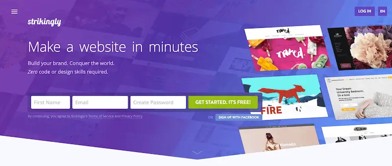 Popular CMS platforms - Strikingly Strikingly page