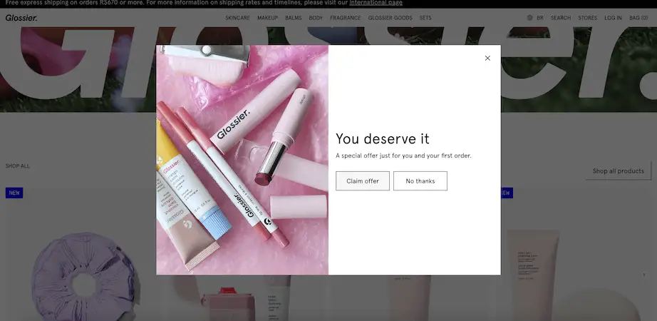 Popup window - popup box Glossier popup box