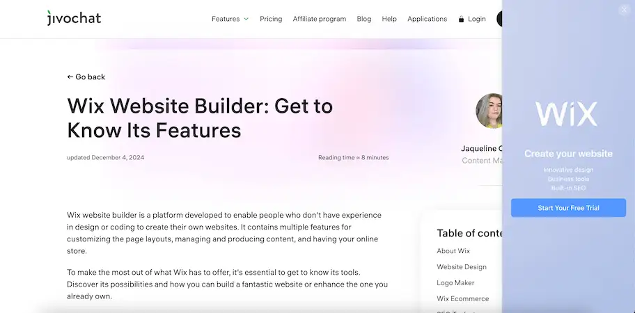 Popup window - slide-in box Slide-in box example in the JivoChat website