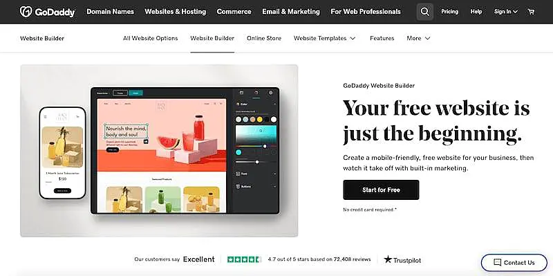 GoDaddy website builder page