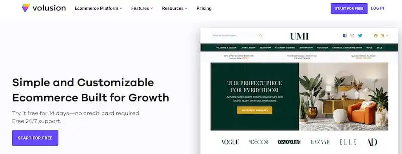 Volusion home page