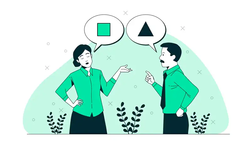 Imagem de dois homens conversando com latas conectadas com fio