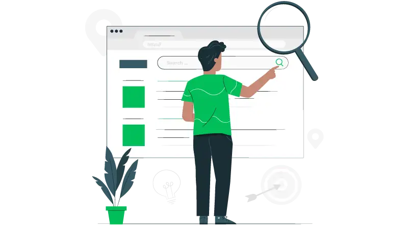 Imagem vetorizada de um homem procurando por produção de conteúdo