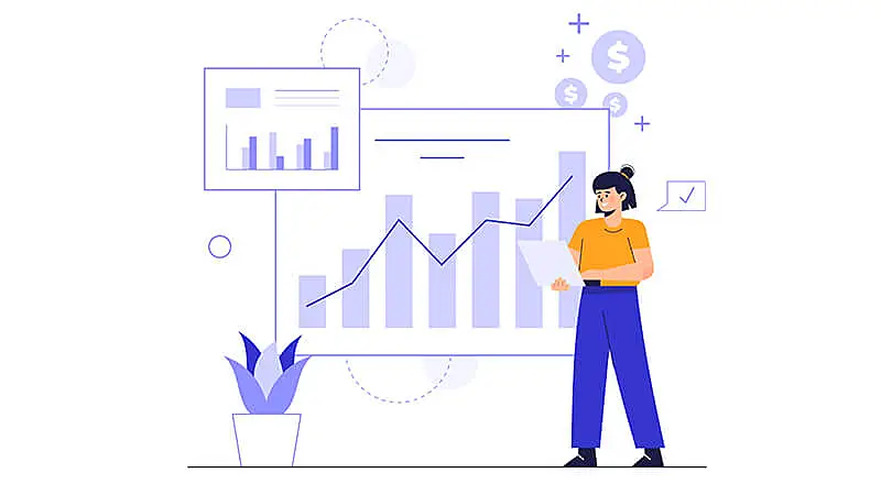 Ilustração de uma mulher com apresentação ao fundo