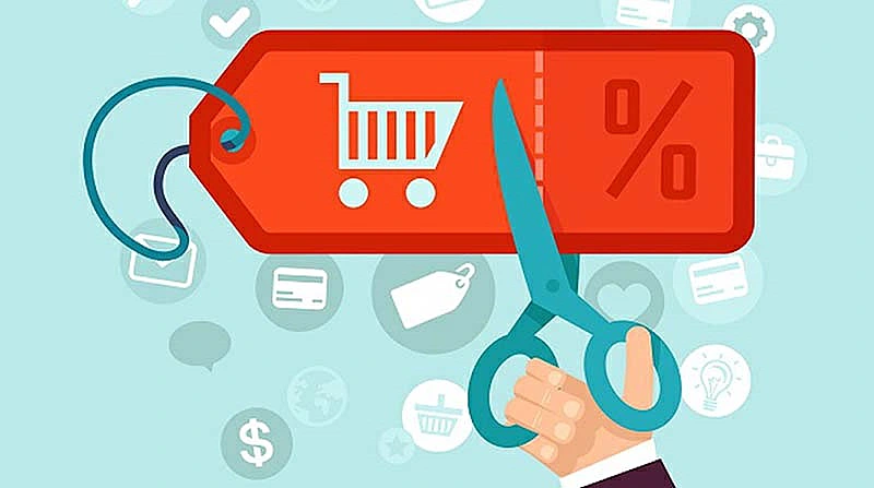 Ilustración de un cupón de descuento siendo recortado