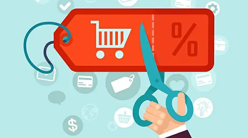 Ilustración de un cupón de descuento siendo recortado