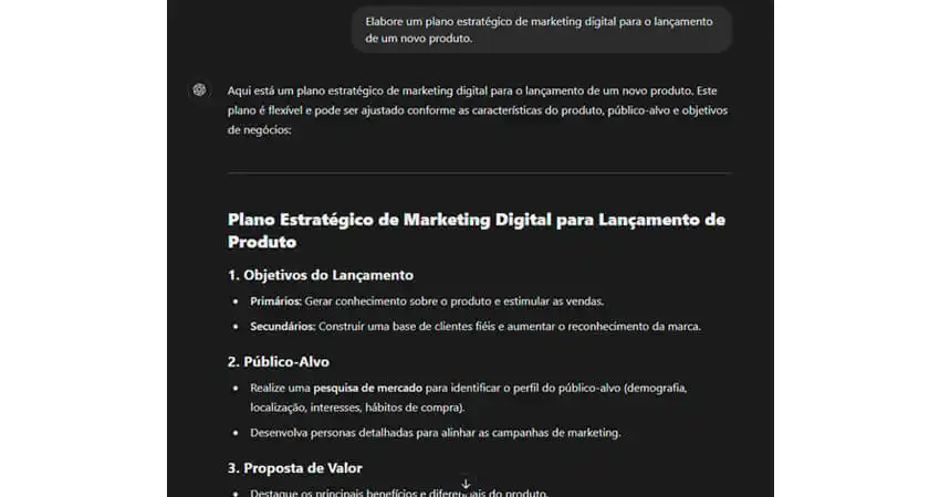 imagem mostrando um exemplo de um prompt para chat GPT