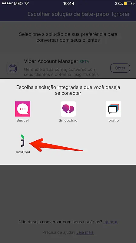 Choose the app to integrate with page
