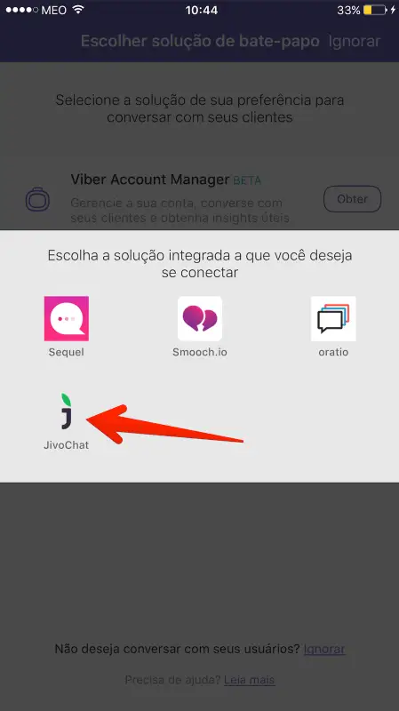 Choose the app to integrate with page