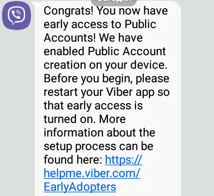Early access to Viber public account message