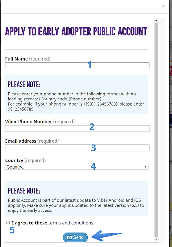 Apply to early adopter public account page