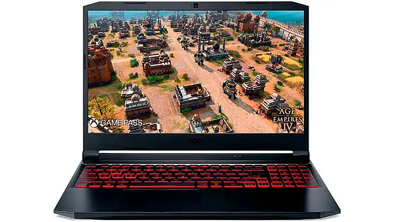 imagem de um notebook Acer Nitro 5 na cor preta e com teclado iluminado na cor vermelha