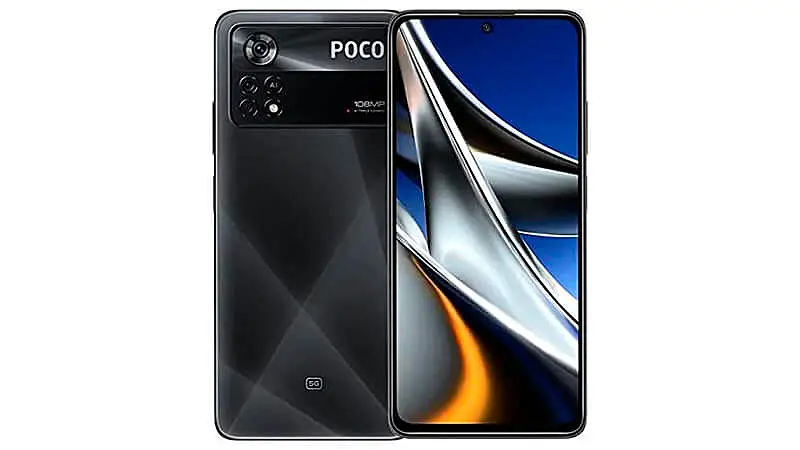 imagem que mostra a parte de traseira e frontal de um Xiaomi Poco X4 Pro