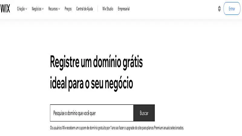 captura de tela da página de domínios da Wix