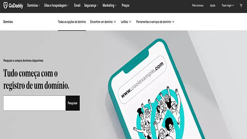 captura de tela da página de domínios da GoDaddy