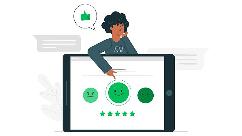 Ilustración de una persona respondiendo una encuesta de satisfacción