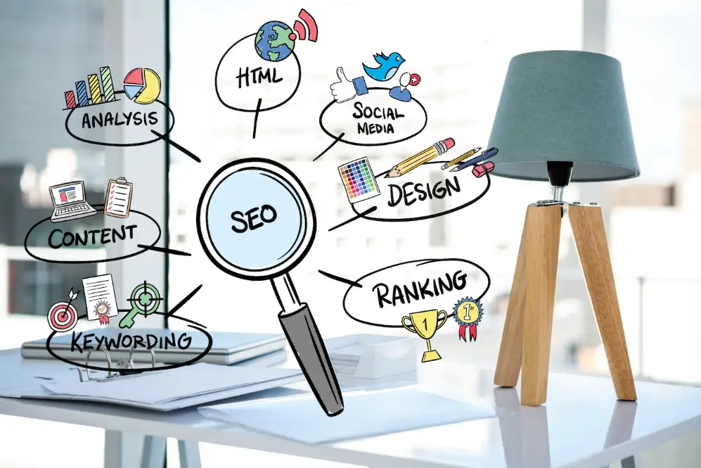 SEO On Page y Off Page Imagen vectorizada representando factores de SEO