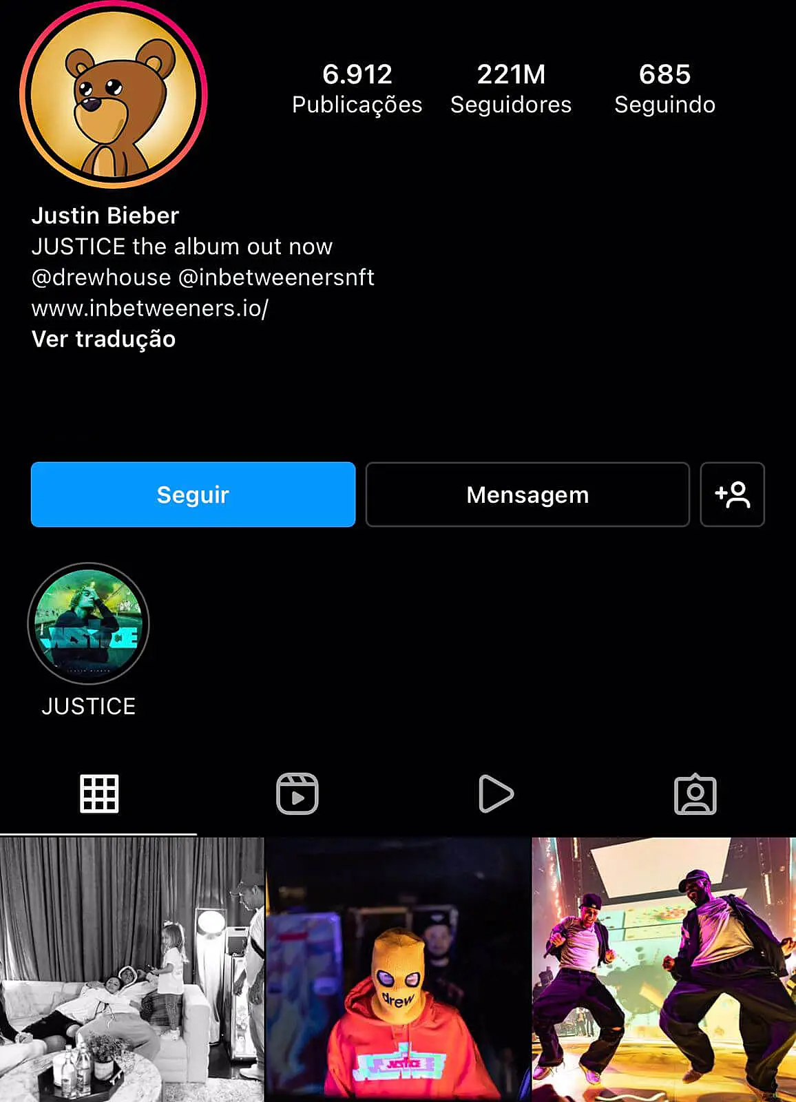 Perfil do Justin Bieber