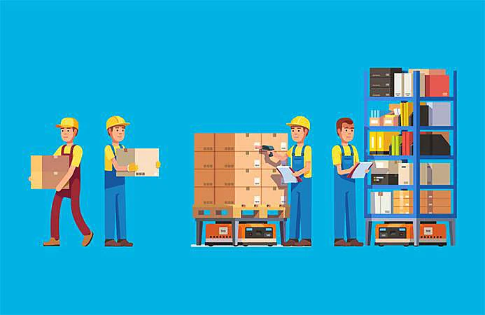 Imagen vectorizada de hombres haciendo gestión de stock