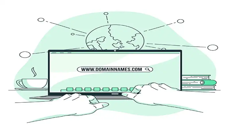 Registro de domínio ilustração de um notebook e domínio na tela